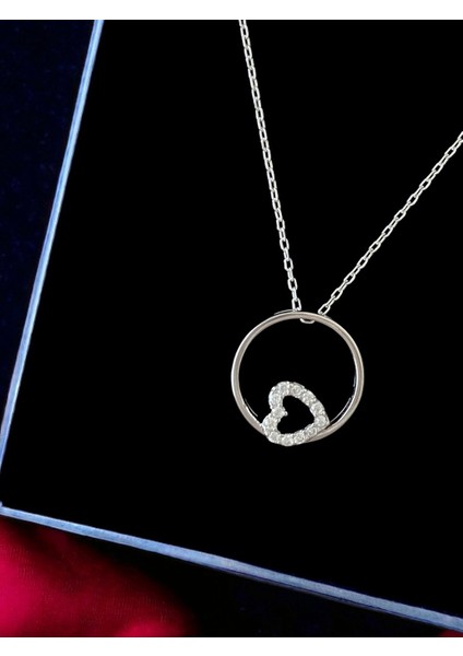 Alâ Silver Jewellery Kalpli Beyaz Taşlı Tasarım 925 Ayar Gümüş Kolye