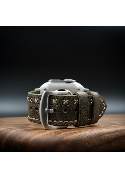 Apple Watch Uyumlu Deri Kordon Ultra Haki Deri saat kordonu fiyatları