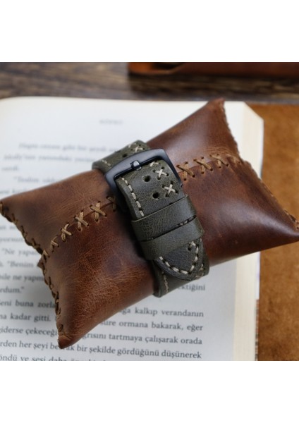 Apple Watch Uyumlu Deri Kordon Ultra Haki Deri saat kordonu modelleri
