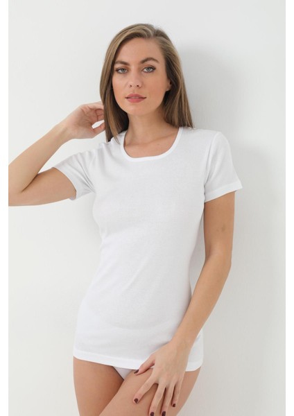 Kadın Tişört Kısa Kollu Pamuklu Ribana Beyaz - 2xl fiyatları