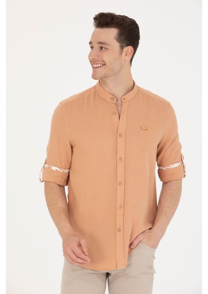 Erkek Camel Gömlek Desenli 50263721-VR015