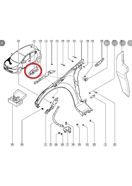 Renault Clıo- 4- Hb- 2015-2000 Ön Çamurluk Bağlantı Suportu Sağ (Orta Iç Kısım) (Sac) (Eagle Body) Oem No: (631444933R)