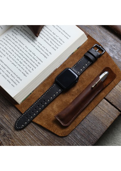 Apple Watch Uyumlu Deri Kordon Ultra Siyah Hakiki Deri saat kordonu modelleri