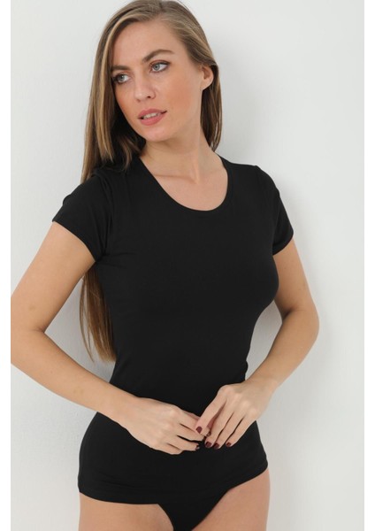 Kadın Bambu Tişört Bisiklet Yaka Kısa Kollu Siyah - 2xl fiyatları