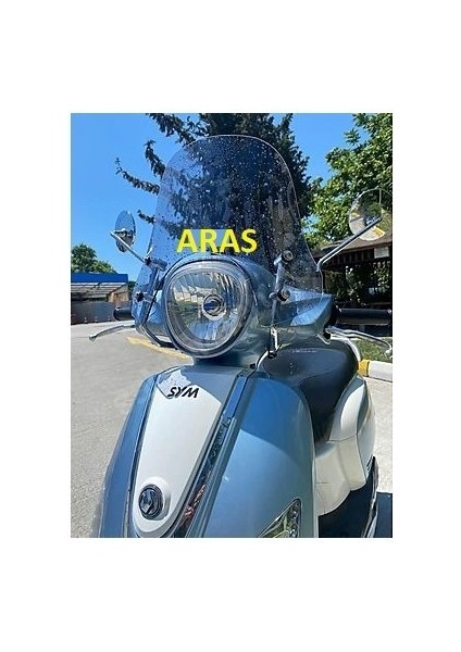 Aras Moto Sym Fiddle Ön Siperlik Camı Açık Füme Saydam Uzun Tip 42CM ,bağlantı Aparatlı -Arasmoto