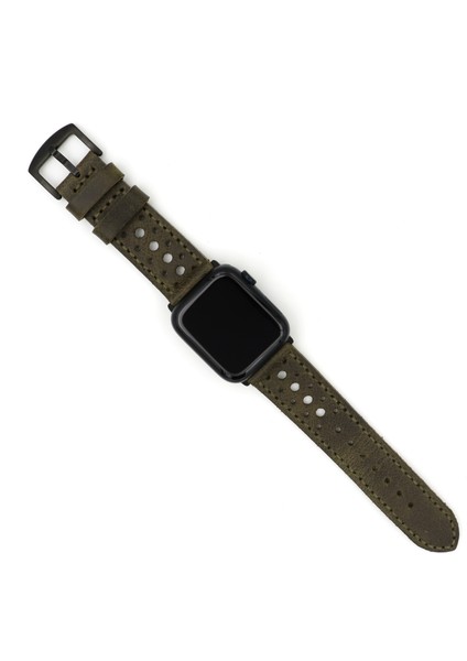 Apple Watch Uyumlu Deri Kordon Ultra Haki Deri saat kordonu delikli indirimleri