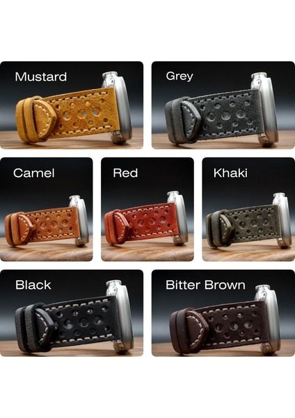 Apple Watch Uyumlu Deri Kordon Ultra Haki Deri saat kordonu delikli