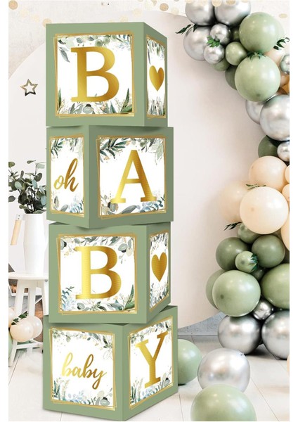 Baby Yazılı Adaçayı Konsept Baby Shower Dekorasyon Kutu Set