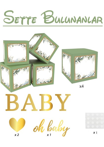 Baby Yazılı Adaçayı Konsept Baby Shower Dekorasyon Kutu Set modelleri