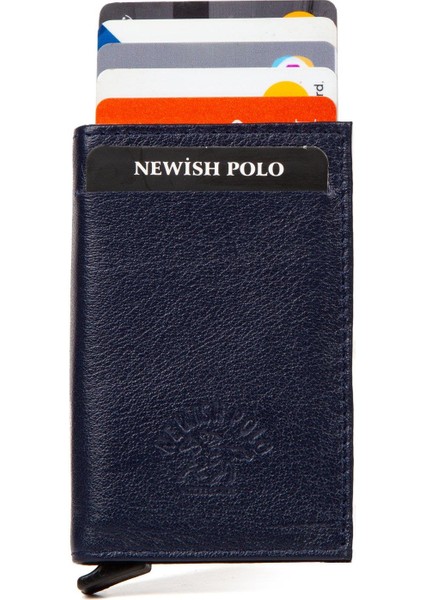 Erkek Hakiki Deri Mekanizmalı Kartlık newpolo018 - Lacivert