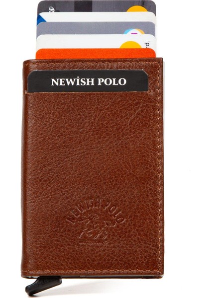 Newishpolo Newish Polo Comfort Mekanizmalı Deri Cüzdan Taba