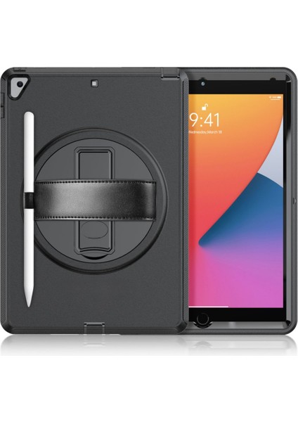 Qpen iPad 10.2 Inç (7.nesil) Uyumlu Hand Strap Tablet Kılıfı
