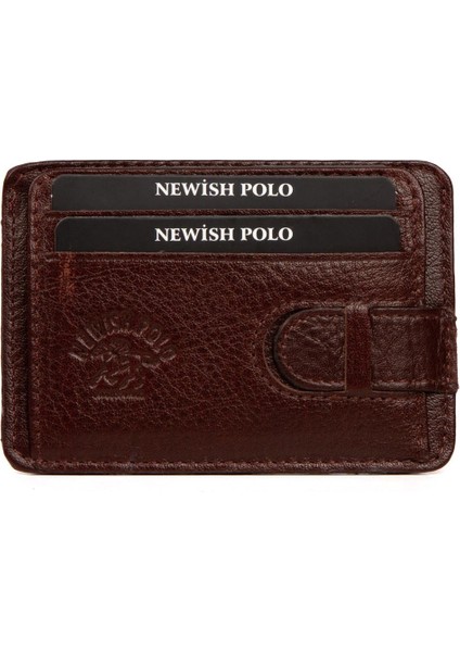 Newishpolo Newish Polo Şeffaf Bölümlü Deri Kartlık Kahverengi