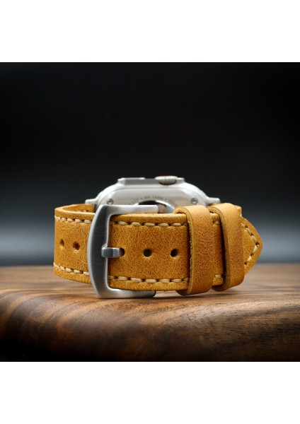Apple Watch Uyumlu Deri Kordon Ultra Hardal Hakiki Deri Klasik saat kordonu fiyatları