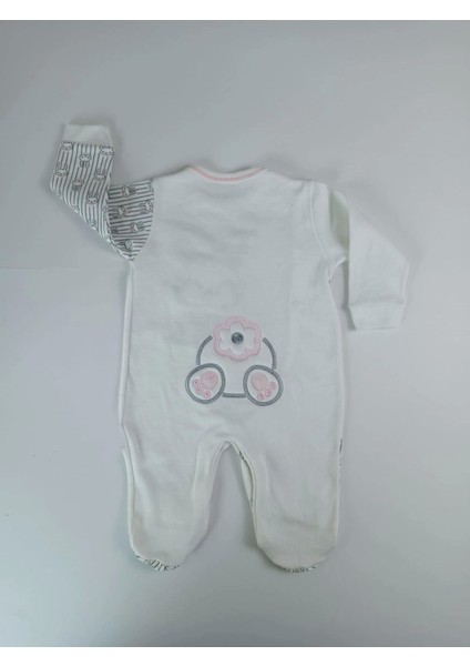Minik Tavşan Nakışlı Boydan Çıtçıt Kapamalı Kız Erkek Bebek Tulumu Ekru modelleri