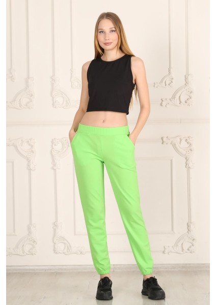 Neon Yeşil Krep Skuba Jogger Eşofman Altı