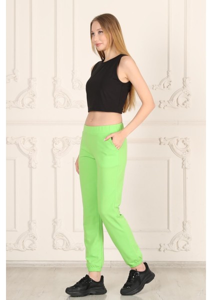 Neon Yeşil Krep Skuba Jogger Eşofman Altı
