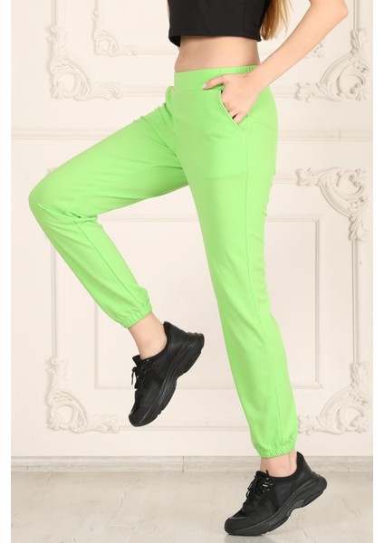 Neon Yeşil Krep Skuba Jogger Eşofman Altı