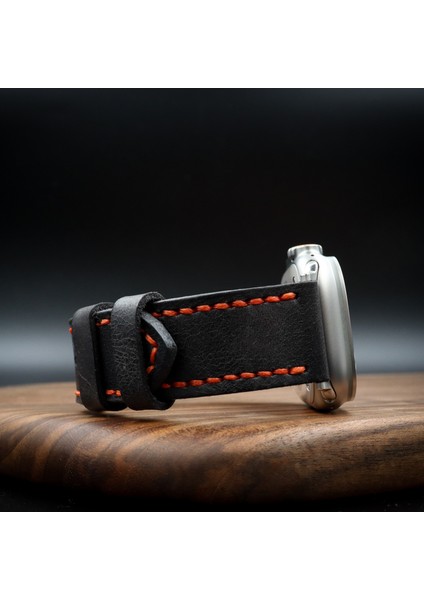 Apple Watch Uyumlu Deri Kordon Ultra Siyah Hakiki Deri Klasik saat kordonu