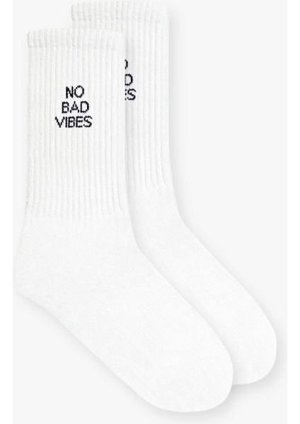 Erkek Unisex No Bad Vibes Uzun Kolej Tenis Çorap Siyah