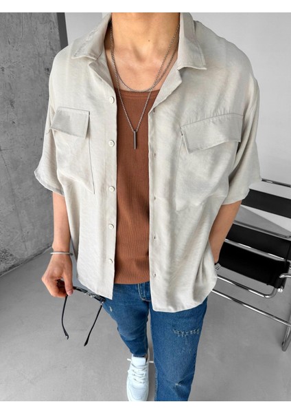 Extra Oversize Iki Cepli Gömlek Bej