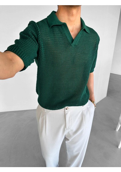 Oversize Yarım Pat Yaka File Çizgili T-Shirt Yeşil fiyatları
