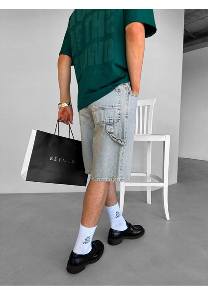 Baggy Fit Yıkamalı Jean Şort Buz Mavi fiyatları