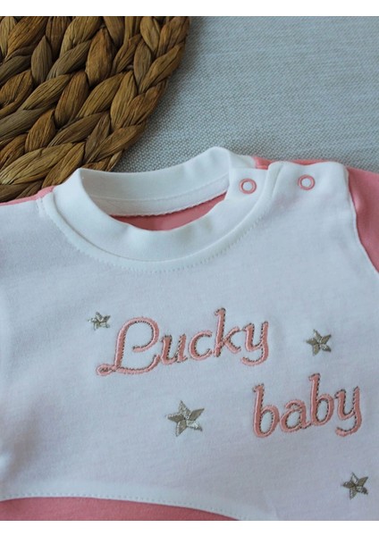 Lucky Baby Nakışlı Es Çizgi Boy Şapkalı Kız Bebek Tulumu Pudra fiyatları