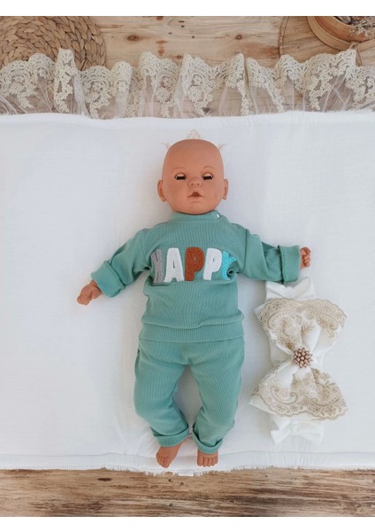 Yenidoğan Beyaz Wool Yün Kumaş Taç Nakışlı Trilüks Kundak Bebek Battaniyesi Beyaz
