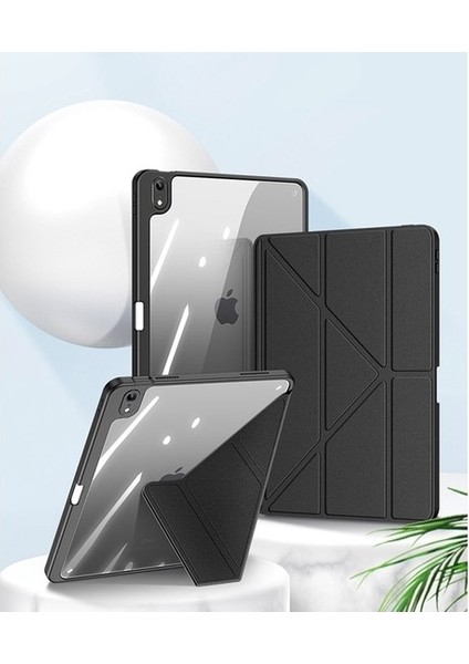 Apple iPad Air 11 Inç 6. Nesil (2024) Yatay ve Dikey Katlanabilen Uyku Modlu Kalemlikli Clemon Kılıf A2902 A2903
