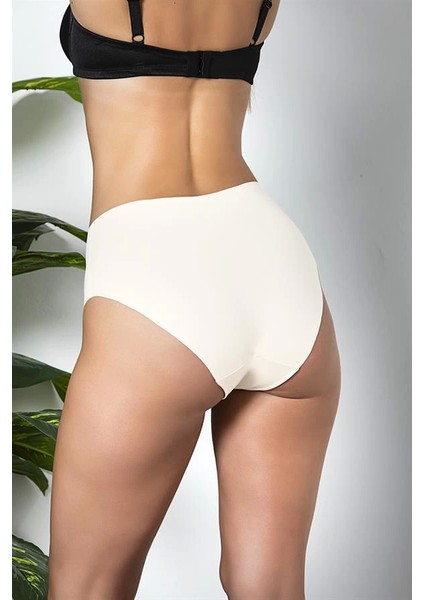 3'lü Paket Dikişsiz, Iz Yapmaz, Lazer Kesim, Yüksek Bel Slip Külot Ekru (MGP21263)