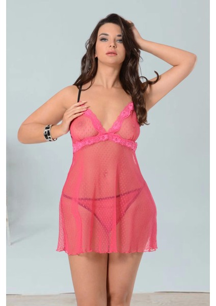 Pembe Tül Gecelik 654
