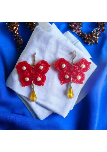 El Yapımı Örgü Etnik Otantik Aesthetic Soft Vibes Vintage Coquette Fairycore Doğal İnci Boncuklu Sallantılı Kombin Moda Özel Tasarım Kelebek Kadın Küpe