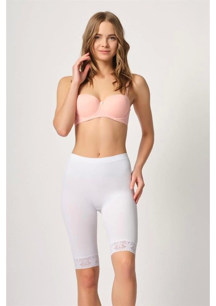 Beyaz Emay 3004 Soft Uzun Paça Dantel Boxer