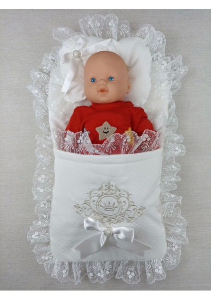 Yenidoğan Bambu Taç Nakışlı Kundaklı Trilüks 3lü Alt Açma Seti Ekru fiyatları