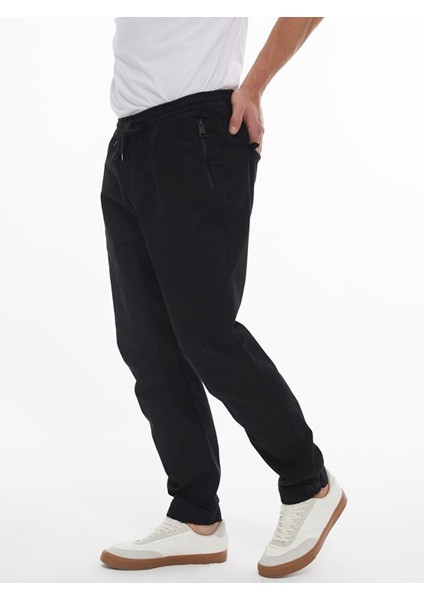 Erkek Fit Jogger Bel Siyah Pantolon fırsatları