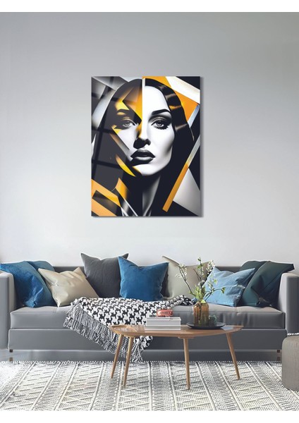 Op-Art Kadın Silüeti Cam Tablo - Mod028