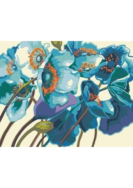 Mavi Çiçekler Sayılarla Boyama Seti 60X75 cm (Tuvale Gerili)A
