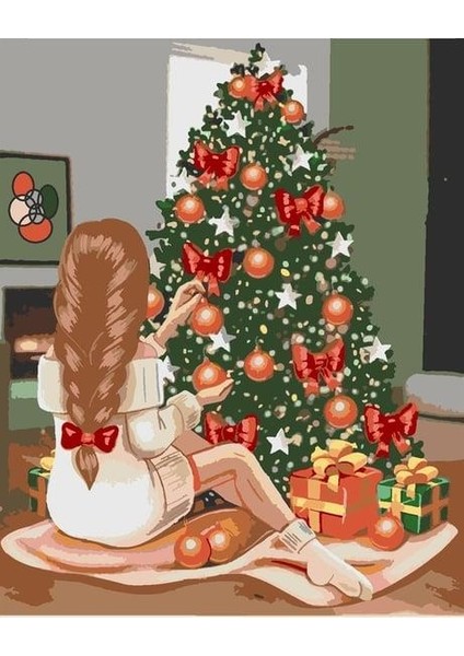 Noel Ağacı Sayılarla Boyama Seti 60X75 cm ( Tuval Şasesine Gerili)
