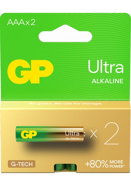 Batteries G-TECH Ultra Alkalin İnce LR03 - AAA Boy 1.5V Pil 2'li Kart