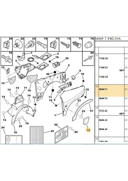 Ön Sol Çamurluk Çıta Partner (BPE309158-2839707-8544.F1)