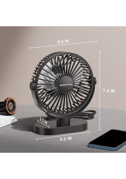 Küçük USB Masa Fanı 3 Hız Taşınabilir Kişisel Masaüstü Masa Fanı Çift 360 Derece Ayar Mini Fan Sessiz Çalışma, A (Yurt Dışından)