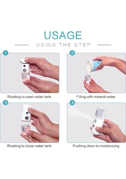 Taşınabilir Nano Su Yenileyici Nemlendirici USB Şarj El Sprey Nemlendirici Ofis Seyahati Için Uygun (Mavi) (Yurt Dışından) modelleri