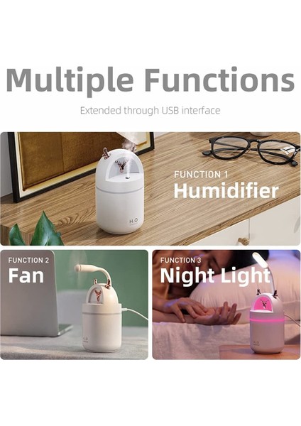 Mini Sevimli Yatak Odası Ev Ofis Nemlendirici, Ren Geyiği USB Araç Nemlendirici, Ultrasonik Çok Fonksiyonlu Taşınabilir (Pembe) (Yurt Dışından) fırsatları