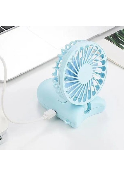 Asılı Boyun Katlanabilir Küçük Elektrikli Fan Taşınabilir El Öğrenci Yurdu Spor USB Açık Mini Fan Mavi (Yurt Dışından)