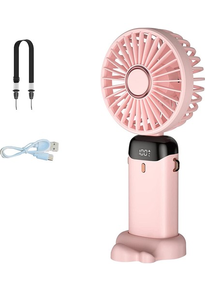 El Fanı, Mini Taşınabilir Kişisel Fan USB Şarj Edilebilir, Kayışlı ve Tabanlı Küçük Cep Fanı 5 Hız (Pembe) (Yurt Dışından)