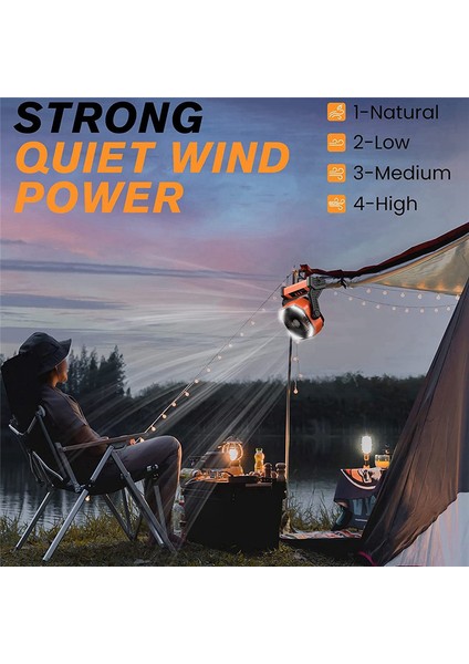 Seyahat Için Taşınabilir Fan, 20000MAH Şarj Edilebilir Pille Çalışan Fan, Yüksek Hızlı Kamp Fanı (Yurt Dışından)