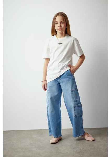 Kız Çocuk Wide Leg Kargo Geniş Paça Jean Pantolon B9821A824SM