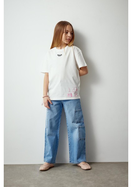 Kız Çocuk Wide Leg Kargo Geniş Paça Jean Pantolon B9821A824SM