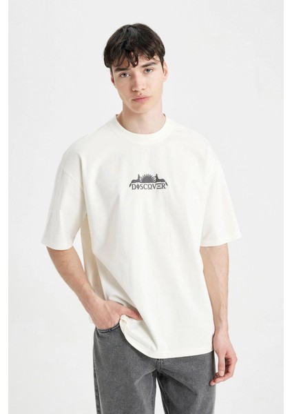 Oversize Fit Bisiklet Yaka Sırt Baskılı Kısa Kollu Tişört B4900AX24SP
